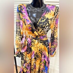 Elegant Long Sleeve Animal Print Dress